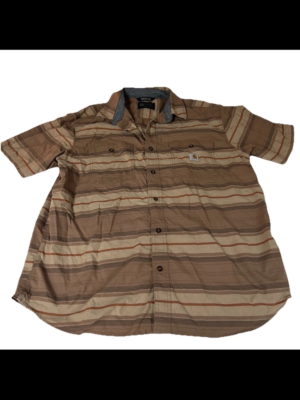 Carhartt Men’s Size XL Short Sleeve Button Up Striped Relaxed Rugged Brown #4164